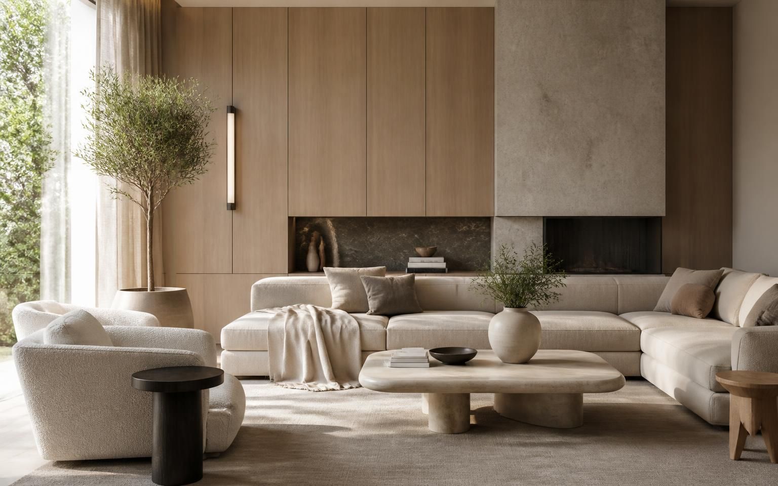 Doğal Tonlarda Salon Kurgusu — konsept görsel