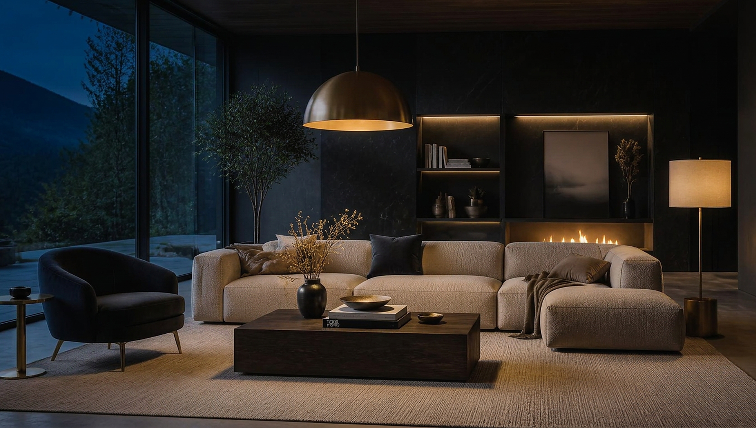 Modern Villa Yaşam Alanı — Akşam ışığı senaryosu